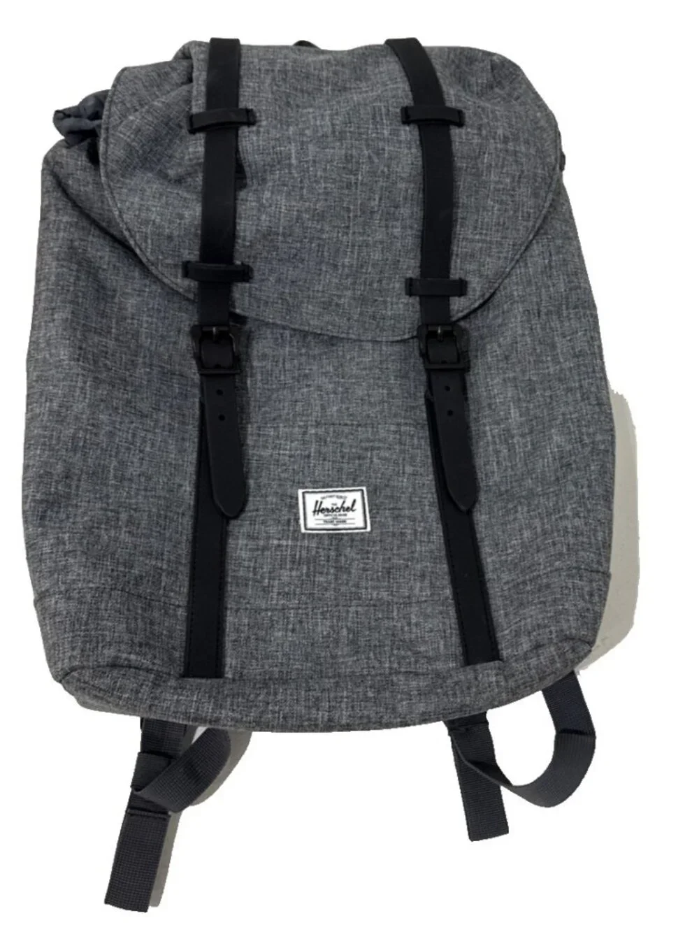 Herschel Supply Co Gray Laptop Backpack Raven Crosshatch and Red White Stripe